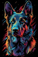 Naklejka na meble Loyal and Protective German Shepherd in Vibrant Synthwave Esports Logo