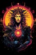 © CYBERUSS - Mythological Solar Deity in Retro Outfit with Lyres and Radiant Sun Rays