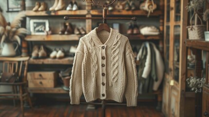 Wall Mural -  classic beige cardigan in vintage store