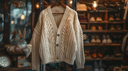 Wall Mural -  classic beige cardigan in vintage store