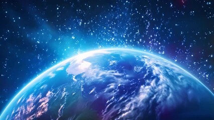 Poster - a spinning Earth globe set against a backdrop of twinkling stars,