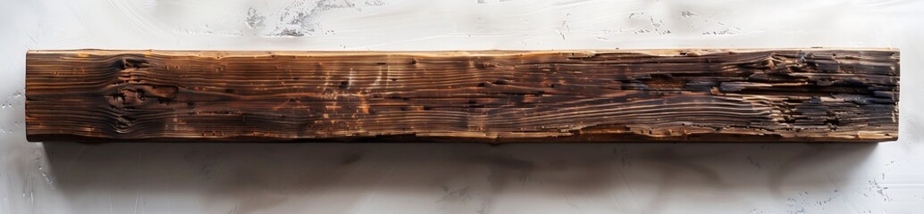 Wooden beam on a white background close up. 