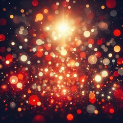 Wall Mural - Bokeh effect with bright red and white light spots against a dark background, creating a warm, festive atmosphere with a gradient in light intensity