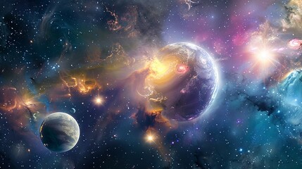 water color abstract of space, planets in cosmos, infinity space