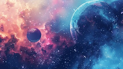 water color abstract of space, planets in cosmos, infinity space