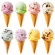 Assortment of Vibrant and Creamy Frozen Treats in Pastel Shades Isolated on White Background