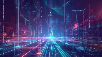 Poster - Innovative Technology Enhancing Business Efficiency and Profitability: AI, Blockchain, and Augmented Reality in a Sleek, Minimalist Design Showcasing Technological Power