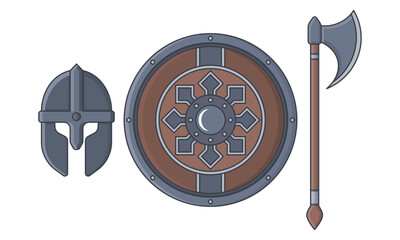 Medieval Helmet, Armor, and Battle Ax Vector