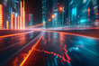 A vivid illustration of data and light trails streaming through a futuristic cityscape, highlighting connectivity and digital infrastructure.