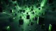 © jiejie - Floating glowing green cube