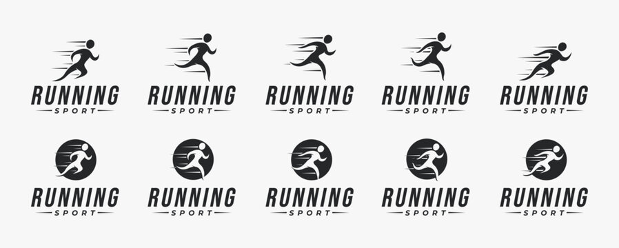 Set of abstract runner, human running logo, run icon vector design on white background