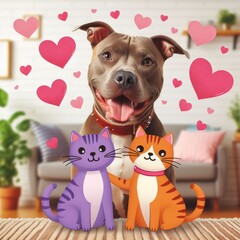 Wall Mural - A dog with a couple of cats image attractive harmony illustrator.