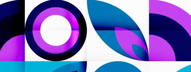 Poster - A vibrant color scheme of purple and electric blue forms a circle pattern with a white center on a white background, showcasing tints and shades in a modern art design