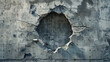 Break through the wall, A jagged hole rupturing through a sturdy gray concrete wall, suggesting a forceful impact or deliberate breach. a powerful visual depiction of destruction or breakthrough.