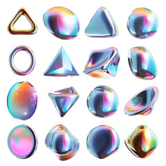 3d rendering, abstract, iridescent, shapes, colorful, vibrant in isolated on transparent background