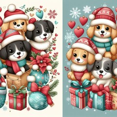 Wall Mural - A couple of dogs with gifts image realistic harmony has illustrative meaning illustrator.