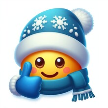 Winter Thumbs Up Emoji On A White Background For Design