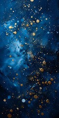 Wall Mural - closeup blue sky gold dots unstirred paint young wallpapers floating explosive bubbles golden shapes crashing waves rising defense black background