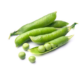 Wall Mural - Pods of green peas on white backgrounds