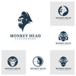 Set of Monkey head logo design vector. Angry Monkey illustration logo concept