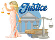 Illustration of Lady Justice, scales, and legal books