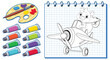 Cartoon squirrel flying a plane on notebook