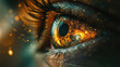 Close-Up of Human Eye Featuring Galaxy in Iris