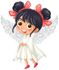 Canvas Print - Cute angelic girl with wings and red bows