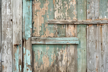 Wall Mural - Weathered barn wood texture with chipped paint and rugged charm.