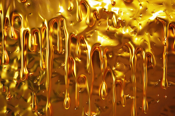 Wall Mural - Liquid gold texture with dripping effects and reflective shine.