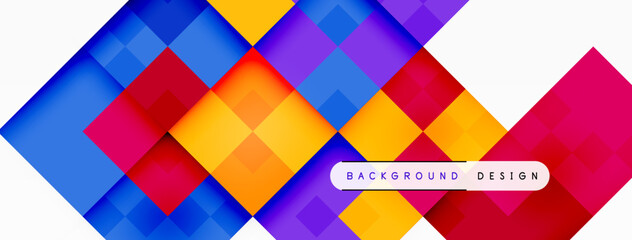 Aufkleber - A vibrant background featuring a symmetrical arrangement of colorful squares in shades of blue, purple, orange, violet, and magenta, with a white border