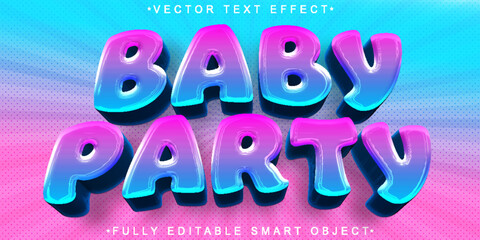 Poster - Cartoon Cute Baby Party Vector Fully Editable Smart Object Text Effect