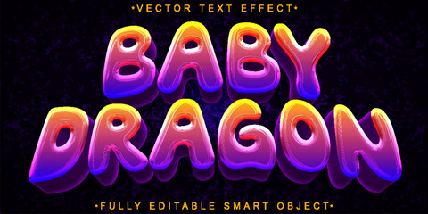 Poster - Cartoon Baby Dragon Vector Fully Editable Smart Object Text Effect