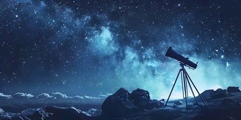 Wall Mural - stargazing adventure with telescope under spectacular cosmic landscape