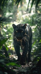 Wall Mural - black panther in the rainforest