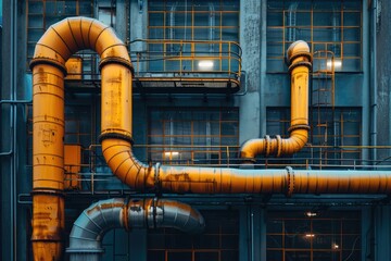 Poster - Modern industrial building with pipes, heat exchangers and valves.