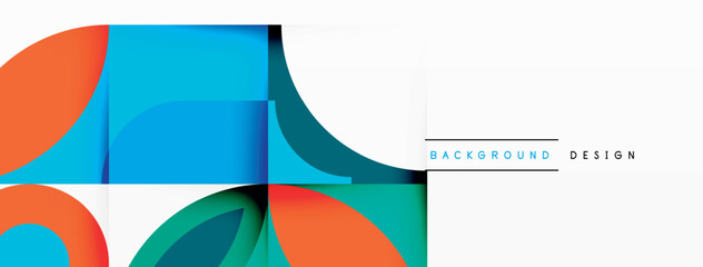 Aufkleber - Aqua, electric blue, and white rectangles and circles create a vibrant pattern on a white background. This abstract art piece is perfect for a logo or brand graphics