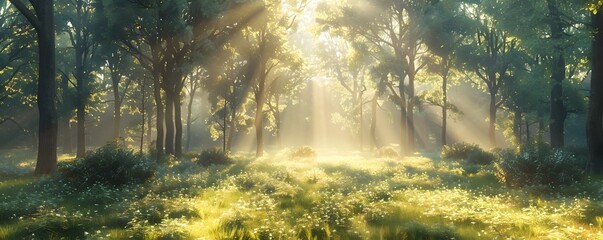 Canvas Print - Sunlit Forest Clearing for Nature Inspired Home Decor and Furniture Presentations Backdrop for Serene Product Showcases