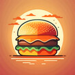 illustration of hamburger and logo smoke and fire with black background for banner boards website food concept 