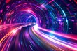 Vibrant Digital Abstract Tunnel Display With Dynamic Blue and Red Lines