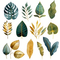 Wall Mural - Vibrant Green and Gold Leaf Illustration for Nature Inspired Designs Generative AI