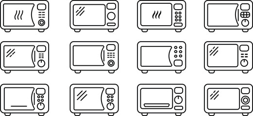 Poster - Set of Home Kitchen appliance icons in trendy linear styles editable stock. Microwave oven icons. Simple microwave oven for templates, web designs and infographics isolated on transparent background.