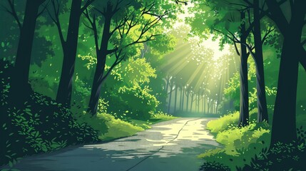 Sticker - Sunbeams pierce through a serene forest trail
