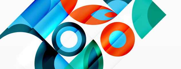 Aufkleber - A closeup view of a pattern of colorful geometric shapes in electric blue and various tints and shades, creating a symmetrical design on a white background