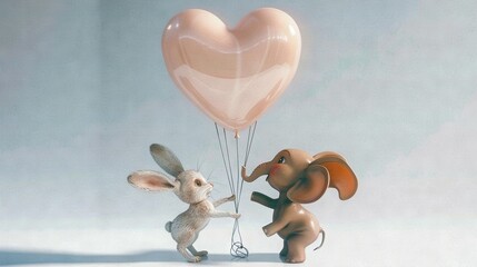 Sticker -   A rabbit with a heart-shaped balloon and another holding a different shaped balloon