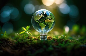 A light bulb with the Earth inside, symbolizing green energy and environmental protection.