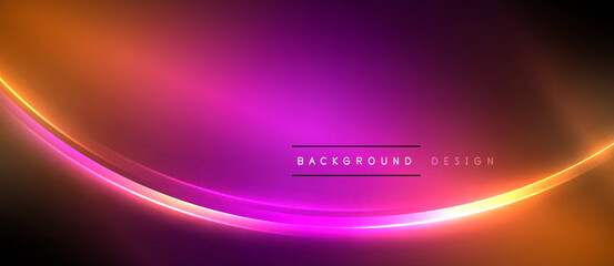 Poster - A captivating visual effect of a purple and orange glowing wave on a dark background, reminiscent of automotive lighting creating a stunning display in the night sky