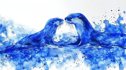 Poster -   Two sea lions kissing on water with splashes