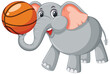A cheerful elephant holding a basketball