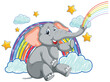 Cheerful elephant spraying a colorful rainbow